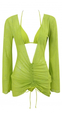 Bikini uni et veste de plage assortie JAUNE-VERT Bikini uni et veste de plage assortie JAUNE-VERT
