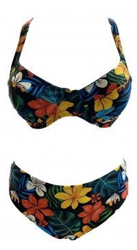 Maillot 2 pièces grande taille NOIR imprimé tropical Maillot 2 pièces grande taille NOIR imprimé tropical