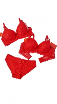 Ensemble soutien-gorge rouge bonnet D culotte assortie