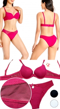 Soutien-gorge bonnet B avec résille et culotte assorti